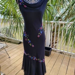 Black Beaded Draped Neck Formal